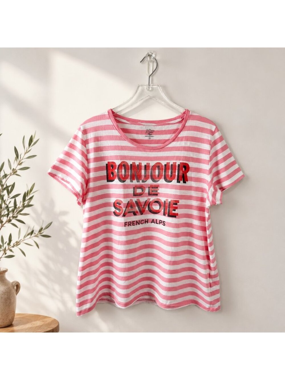 J.Crew Bonjour De Savoie Pink Stripe Graphic Tee French Alps XL Cotton - Picture 3 of 14